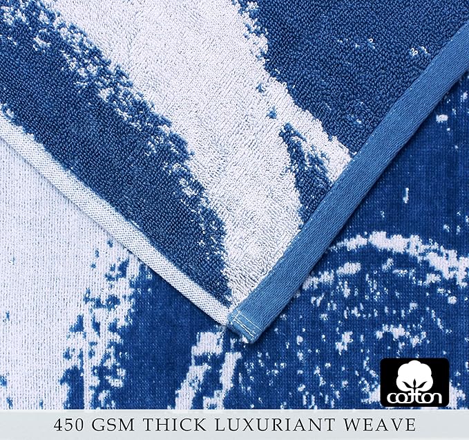 COTTON CRAFT Hooded Beach Towel – Oversized 39 x 68 Towel with Hood for Adults - Summer Wave - 100% Cotton Velour Terry Jacquard Towel - Pool Bath Wrap - 450 GSM - Soft Absorbent Quick Dry – Blue