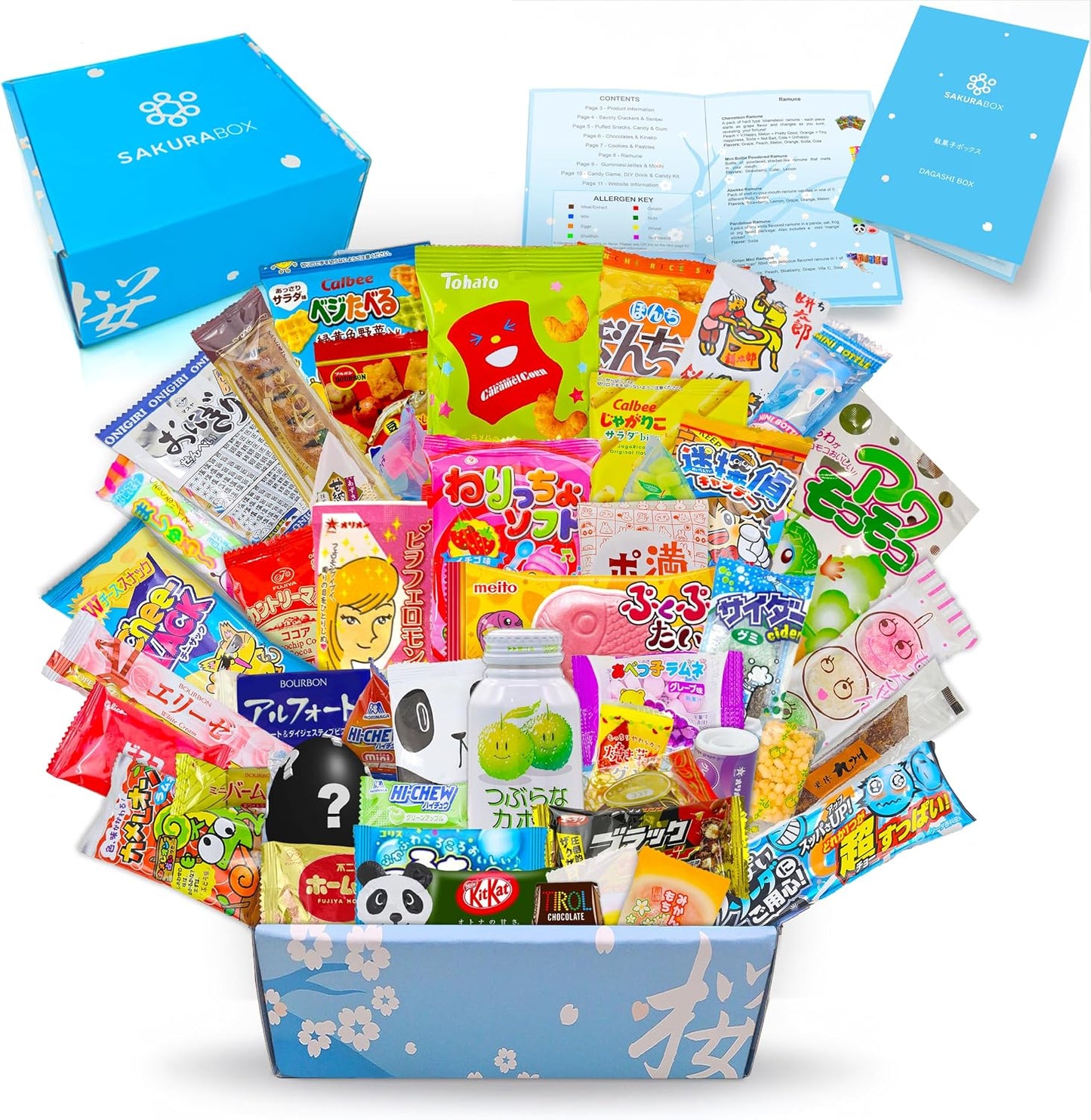 Sakura Box Japanese Candy & Snacks Dagashi Set & Pamphlet 50 Pieces Japanese Food Gift Box