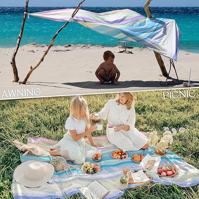 BYDOLL Beach Blanket Waterproof Sandproof 78''×81'' Suits1-4 Adults Compact Lightweight Oversized Sand-Free Blanket Large Picnic Mat for Beach Travel Camping Hiking