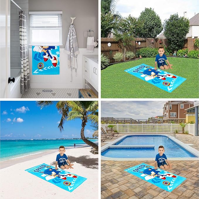 Franco Kids Super Soft Cotton Beach Towel,58 in x 28 in,Sonic The Hedgehog,(Pack of 2)