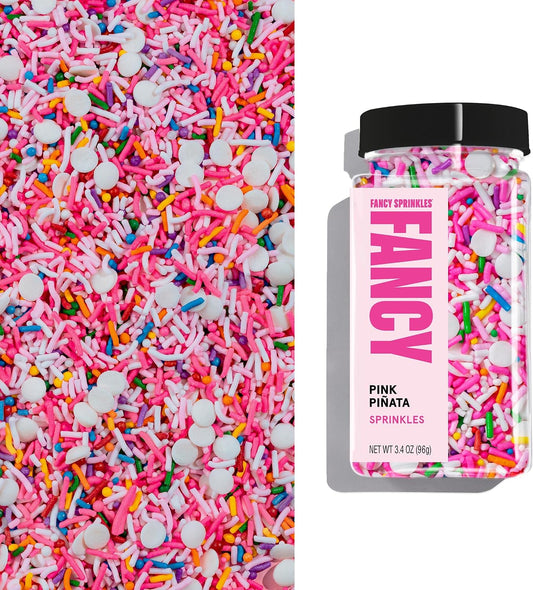 Fancy Sprinkles Pink Pinata Sprinkles, Real Sugar, For Ice Cream, Cookies, Cakes, Cupcakes, Dessert Decorating, Pink & Rainbow Sprinkles 1 Pack (0.5c)