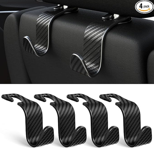 Amooca 4-Pack Car Headrest Hooks Vehicle Storage Organizer for Purses Handbags Groceries Coats âHolds 55lbs 360Â° Rotating Simple Design Black Checkered