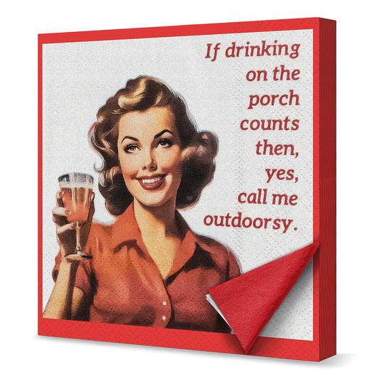 20 Pcs Funny Cocktail Napkins for Women — 3-Ply Absorbent Retro Paper Napkins — 5" Folded with Sarcastic Sayings for Bachelorette, Bridal Shower, Brunch, Birthday, Wedding & Hostess Gift (Vintage Red)