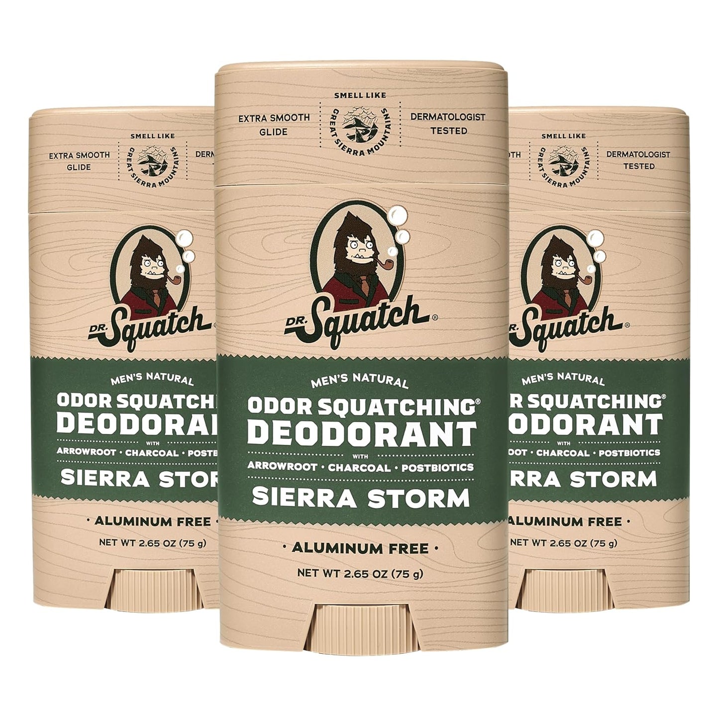 Dr. Squatch Natural Deodorant for Men - Sierra Storm â Smells Like Giant Mountain Sequoias - Odor-Squatching Men's Deodorant Aluminum Free (2.65 oz, 3 Pack)