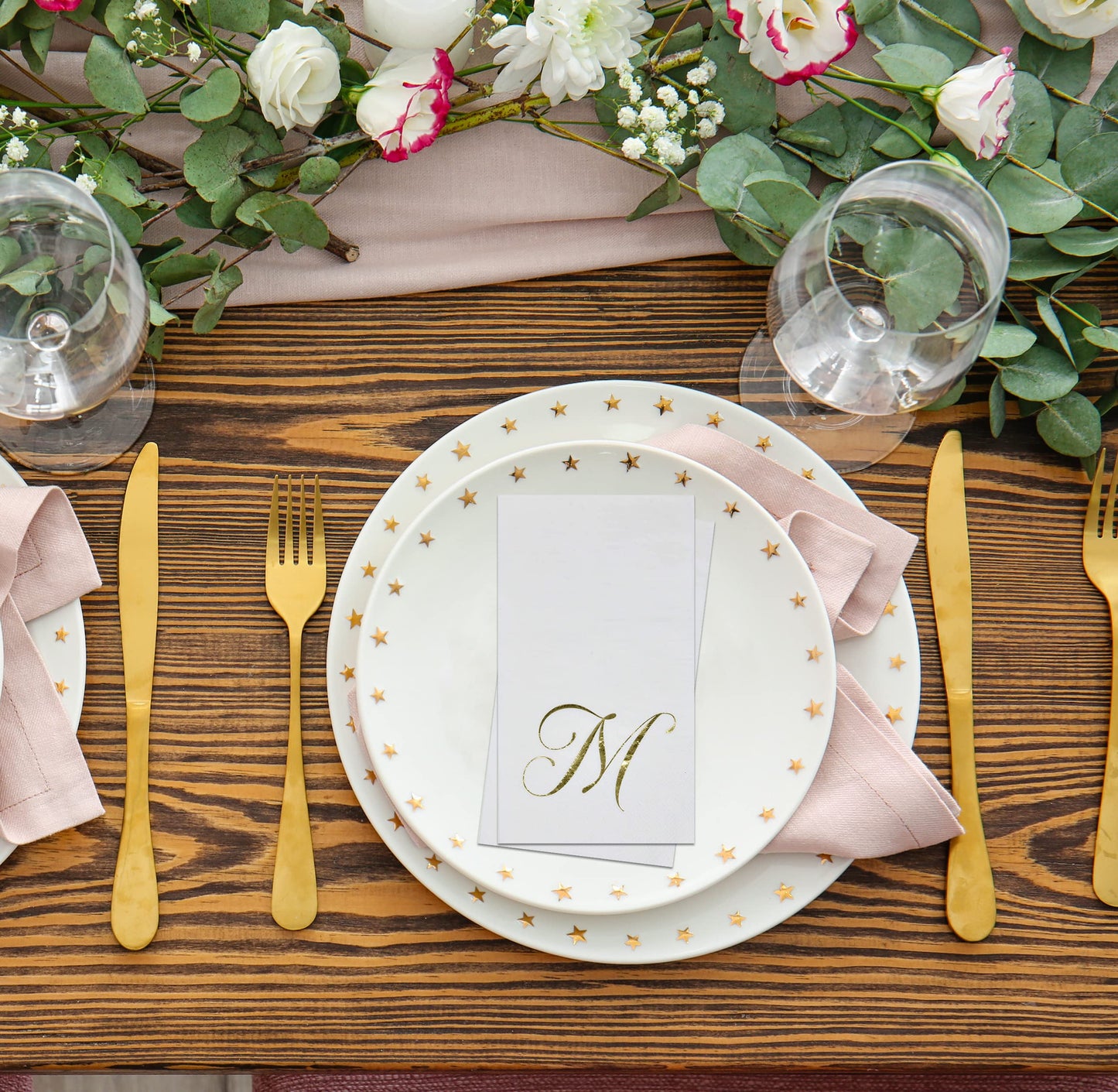 Gift Boutique 100 Gold Monogram Guest Napkins Letter M Disposable Paper Pack Elegant Metallic Golden Foil Dinner Hand Napkin for Bathroom Powder Room Wedding Holiday Baby Shower Decorative Towels