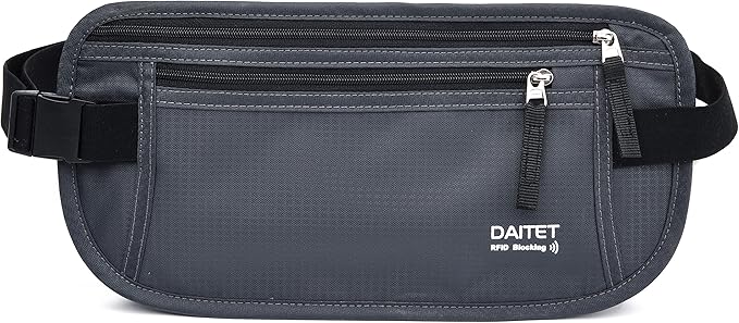 RFID Blocking Money Belt for Men Women, Slim Fanny Pack for Travelï¼Running,Conceal Waist Wallet for Passport Holder,Phone,Cash(Dark Grey)