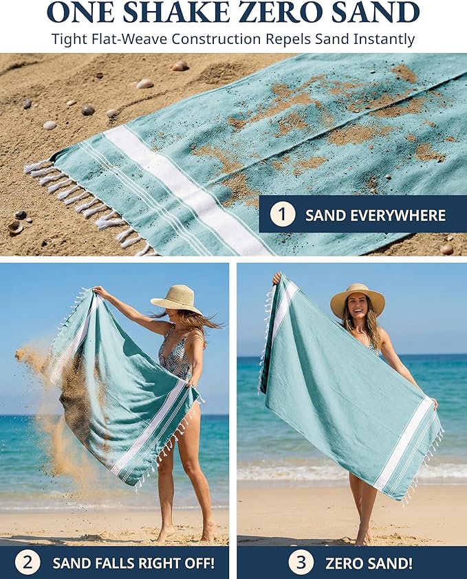 LANE LINEN Beach Towel Oversized, 2 Pack Turkish Beach Towels, Pre-Washed Stylish Womens, Quick Dry Swim, Sand Free Beach Towel, Adult Beach Towels - Hunter Green