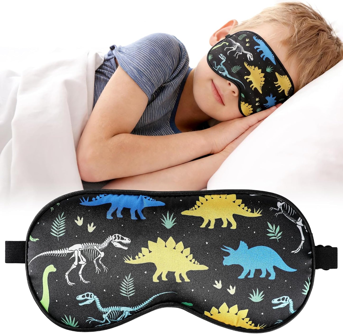 Cute Dinosaur Sleeping Eye Mask - Cool Dinosaur Eyes Mask with Adjustable Strap, Soft Lightweight Cartoon Animal Eye Cover for Night Sleep Travel Airplane Home Sleepover Party Gift Supplies