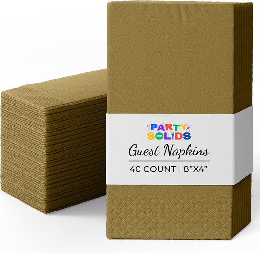 Party Solids Gold Dinner Napkins Disposable 8" x 4" Folded - 40 Pcs 2 Ply Gold Napkins Disposable Paper Guest Towels for Bathrooms, Dinners, Everyday Parties & Party Supplies