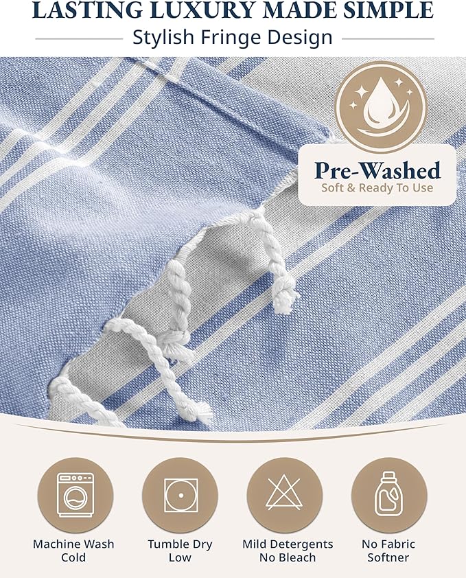 LANE LINEN Turkish Beach Towels, Extra Large Beach Towel, Pre-Washed for Soft Feel, Oversized Sand Free Quick-Dry Pool Towel, Beach Towels for Adults,39" x71" - Forever Blue