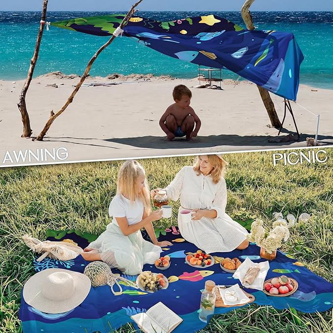 BYDOLL Beach Blanket Waterproof Sandproof 78''×110'' Suits1-7 Adults Compact Lightweight Oversized Sand-Free Blanket Large Picnic Mat for Beach Travel Camping Hiking