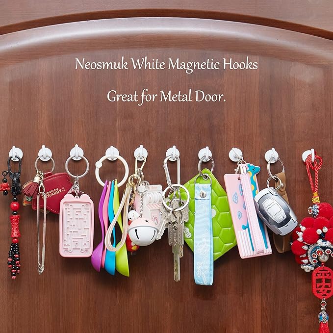 Neosmuk Magnetic Hooks, Heavy Duty 30lb+ Strong Magnet Hook for Cruise Cabins, Cruise Ship Essentials for Hanging, Metal Wall Refrigerator Hangers (White, 15 Pack)