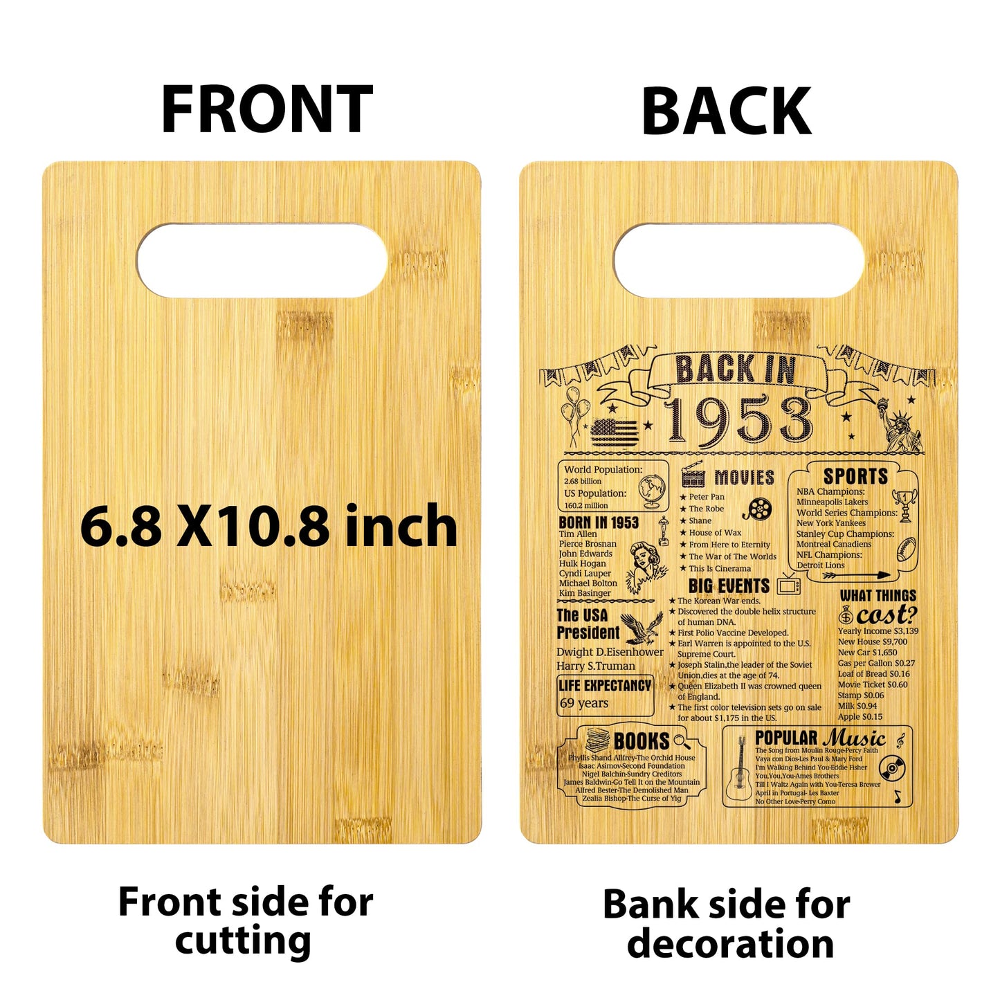 72th Birthday Gifts For Women or Men, Back In 1953 Cutting Board 72th Birthday Decorations, 72 Year Old Anniversary Birthday Gifts