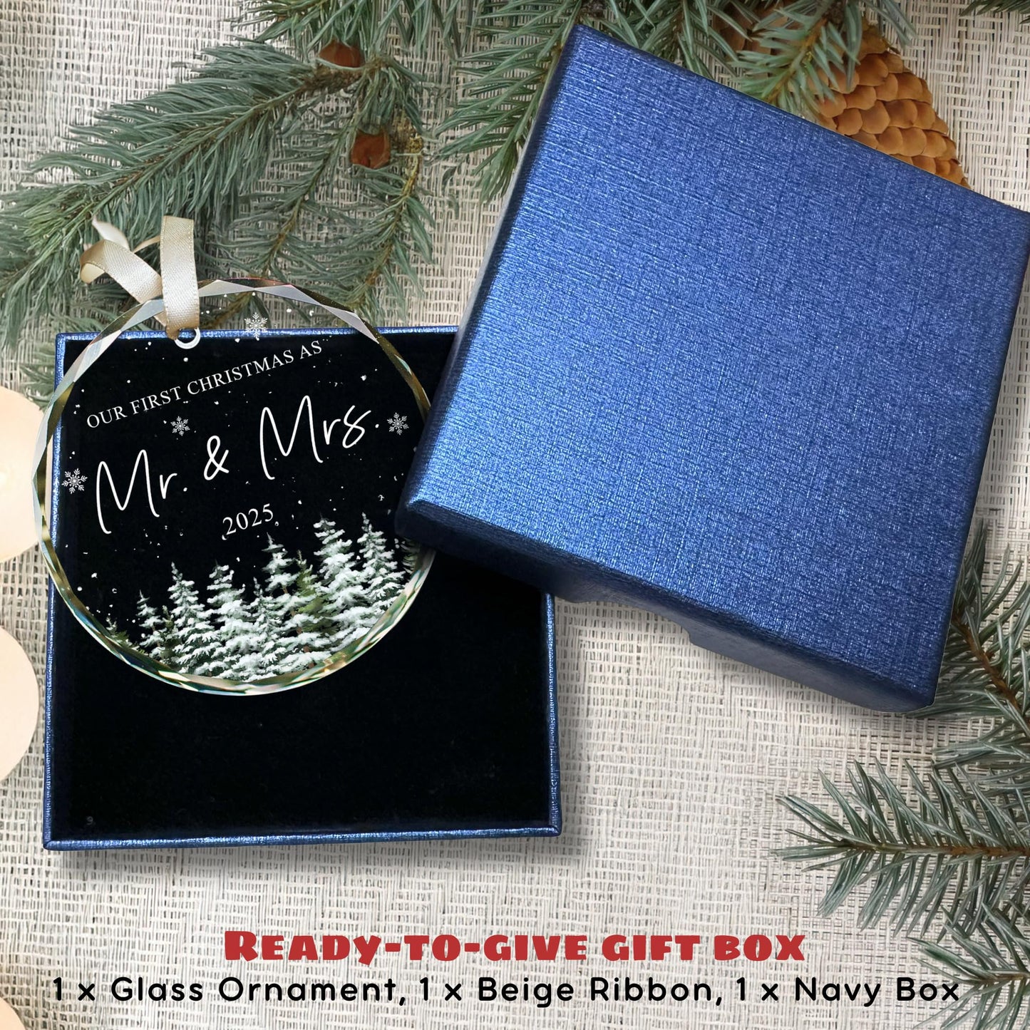 UMACVN Wedding Gifts - Mr and Mrs Gifts - First Christmas Married Ornament 2025 - Wedding Gift for Couples 2025, Newlyweds, Bride - Bridal Shower Gift Ideas - Glass Christmas Hanging Ornament