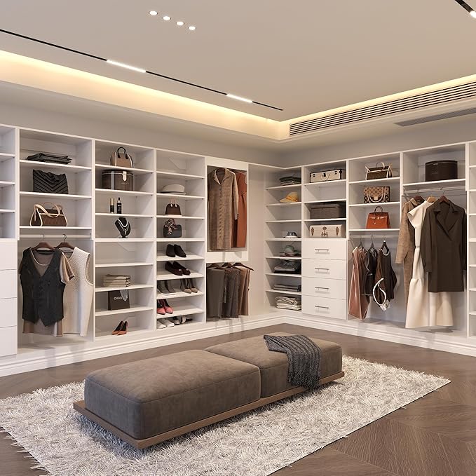 Shoe Shelf Short Tower Closet Unit, Modular Closet System, Wood Closet System Organizer with Storage for Walk In Closets, Clothing Rack for Hanging Clothes, Bedroom, White, 19.5"W