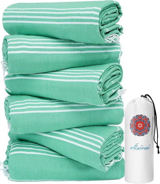 Antfuny 6 Packs Turkish Beach Towels Yoga Blanket Gym Workout Towel Mens Birthday Gift Ideas for Father Day Dad Husband Brother Uncle Son Daughter Boyfriend Male Boss Grandpa Him Appreciation Green