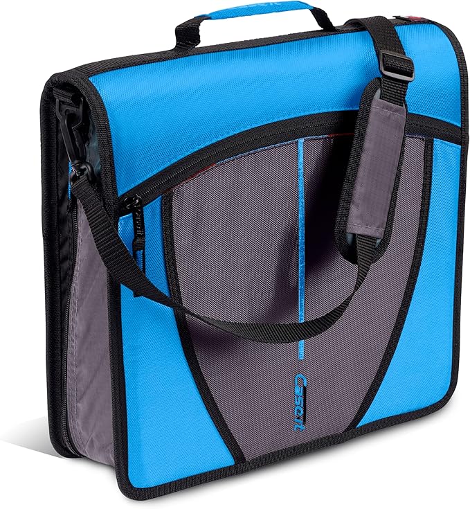 Case-it Mighty Zip Tab Zipper Binder, 3" O-Ring with 5-Color tabbes, Expanding File Folder and Shoulder Strap and Handle, D-146-Denim Blue