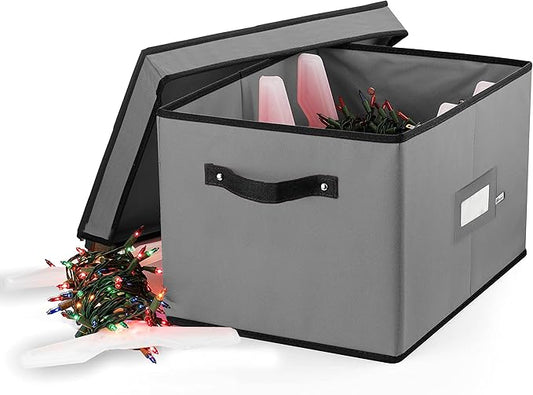 ZOBER Christmas Light Storage Reels - Christmas Light Organizer With 4 Plastic Wheels - Fits 200 Mini Lights Per Spool, Lights Storage - Strong & Durable Material - Stitched Reinforced Handles - Gray