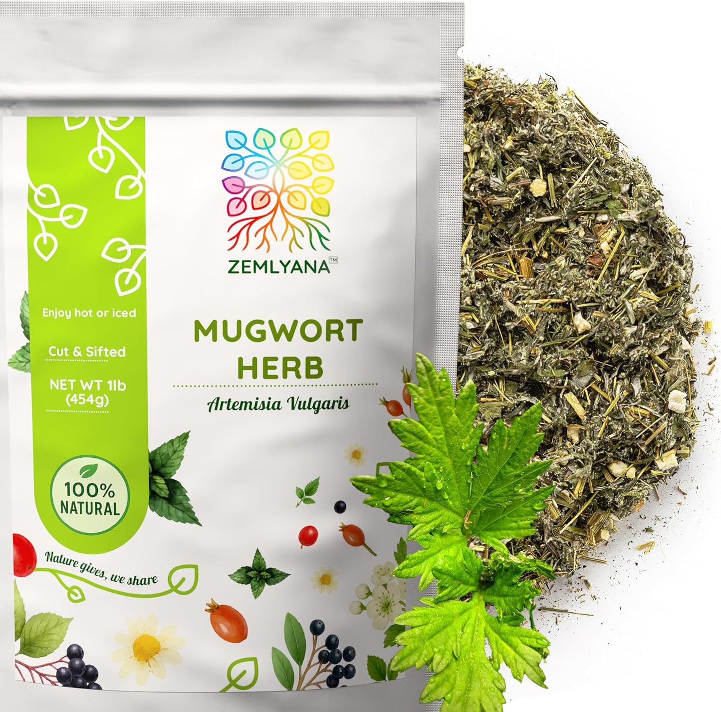 Mugwort Herb Tea - Dried Cut and Sifted Leaves Steams - Artemisia Vulgaris - Natural Mugwort Herbal Tea Loose Leaf Stem, Bulk 1 lb (16 oz)