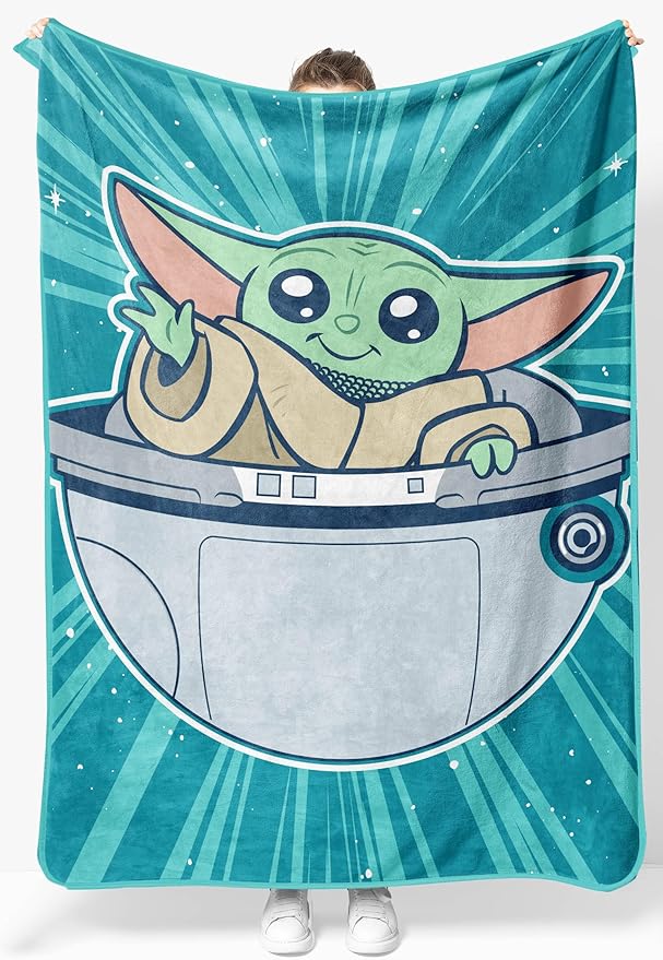 Jay Franco Kids Plush Throw Blanket â Soft & Cozy Fleece Throw for Bedroom & Couch DÃ©cor, Official Licensed Product, Teal - Mandalorian, 46x60 - Throw Blanket