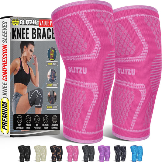 Knee Brace for Meniscus Tear 2 Pack, Knee Compression Sleeve for Men and Women, Knee Support for Arthritis, Swelling, Inflammation, ACL, Pain Relief, Running, Workout, Sports and Recovery Pink XL