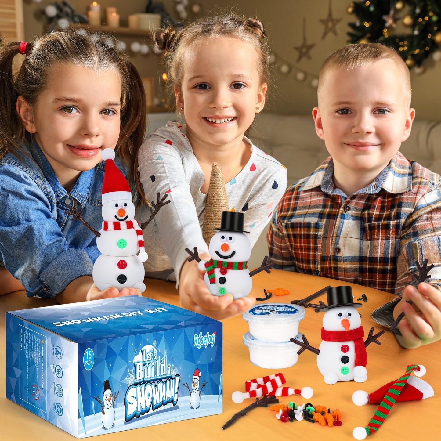 15 Pack Christmas Crafts Supplies, DIY Snowman Making Kit for Children, Christmas Stocking Stuffers, Air Dry Snowman Decorating Kit Winter Snowman Presents Toys for Christmas Holiday Decorations