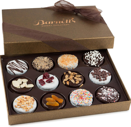 Barnetts Fathers Day Gift Basket, 12 Chocolate Covered Cookies Gourmet Candy Box Baskets for Dad, Men, Husband, Father, Grandfather, Son, Brother, Prime Food Delivery, Gifts for Him
