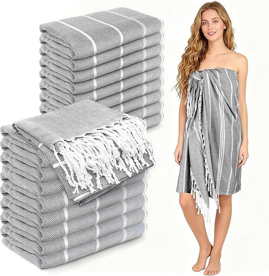 YSYJ 18 Pack Turkish Beach Towel 36 x 71 Inches Beach Towels Soft Lightweight Extra Large Pool Towels Quick Dry Sand Free Turkish Bath Towels Grey