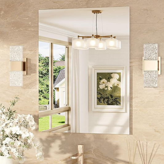 TokeShimi 24x32 Frameless Bathroom Vanity Mirrors for Over Sink, Modern Rectangle Bathroom Mirrors for Wall with Polished Edge Shatterproof Decorative Mirror for Bedroom, Living Room, Entryway