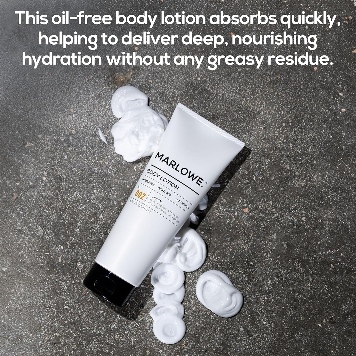 MARLOWE. No. 002 Santal Body Lotion 8 Oz, Moisturizing & Nourishing Daily Dry Skin Lotion for Men, Made with Hydrating Natural Aloe Vera, Non-Oily, Warm Amber, Sandalwood & Citron Scent, Vegan