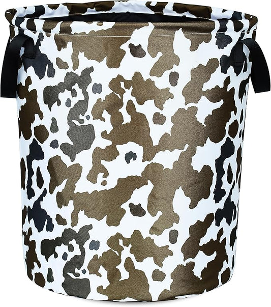 Cow Texture Laundry Basket Brown Black Print Foldable Oxford Cloth Funny Tote Bag Laundry Hamper Clothes Storage Bucket Organizer For Bathroom/Laundry Storage/Bedroom 17.7x13.7 Inch