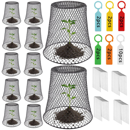 Cyrico 12 Pcs Plant Protectors from Animals, Chicken Wire Cloche Kit with Stakes and Labels, Metal Mesh Garden Cloches Keeps Out Rabbits, Squirrels and Birds for Seedlings Vegetables Flowers Outdoor