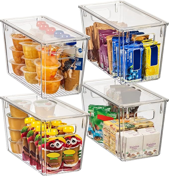 ClearSpace Modern Plastic Storage Bins with Lids â Perfect Kitchen Organization or Pantry Fridge Organizer, 4 Pack, 12.5" x 6" x 7", 9L Capacity Each, BPA Free, Stackable