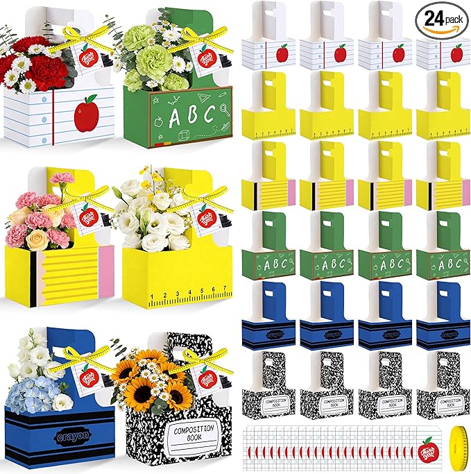 24 Pcs Teacher Appreciation Gifts in Bulk 2 Cup Drink Carrier with Tag Handle Teacher Gifts Cup Carriers Disposable Cardboard Back to School Gifts Cup Holders for Graduation Retirement Favors
