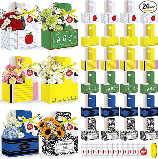 24 Pcs Teacher Appreciation Gifts in Bulk 2 Cup Drink Carrier with Tag Handle Teacher Gifts Cup Carriers Disposable Cardboard Back to School Gifts Cup Holders for Graduation Retirement Favors