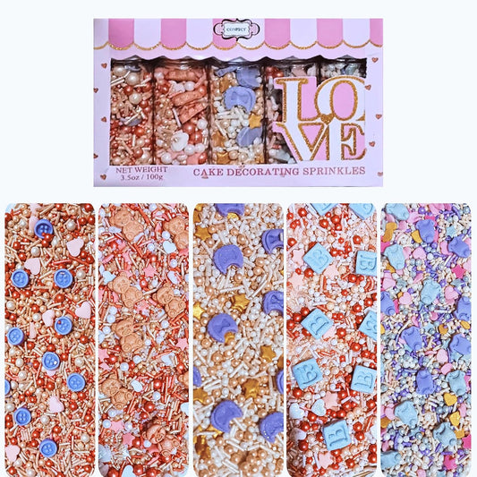 Confect Girls Baby Shower Sprinkles Gender Reveal Mix Gold, Silver, Baby Blue & Lavander Sprinkles Pack of 5 Assorted Edible Vegan, Gluten-Free, Nut-Free, Soy-Free, Dairy-Free, Palm Oil-Free - 5 Oz