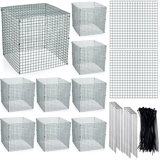 Zubebe 10 Pack Small Wire Plant Protectors Square Plant Protectors from Animals Mesh Cage Chicken Wire Cloche for Shrubs with Ground Stakes and Nylon Ties(Thickness 1mm,Dark Green)