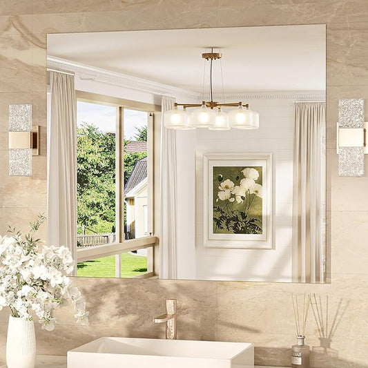 TokeShimi 42x36 Frameless Bathroom Vanity Mirrors for Over Sink, Modern Rectangle Bathroom Mirrors for Wall with Polished Edge Shatterproof Decorative Mirror for Bedroom, Living Room, Entryway