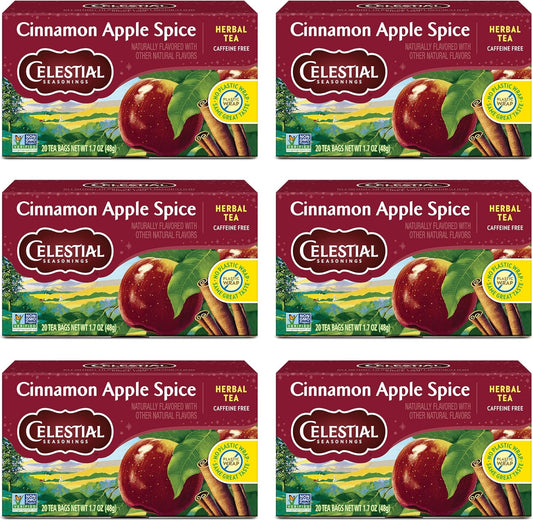 Celestial Seasonings Cinnamon Apple Spice Herbal Tea, Caffeine Free, 20 Tea Bags Box (Pack of 6)