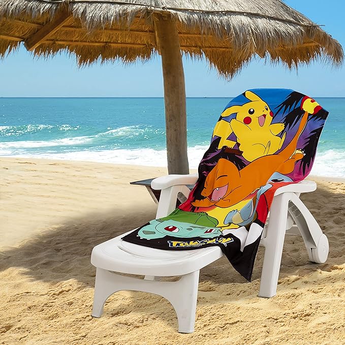 Northwest Pokemon Beach Towel, Pikachu Charmander Squirtle Bulbasaur, Soft and Absorbent 30" x 60", Sunset Pokemon