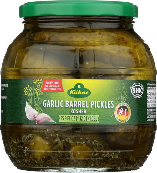 Kuhne Barrel Pickles, Garlic, 35.9 Oz