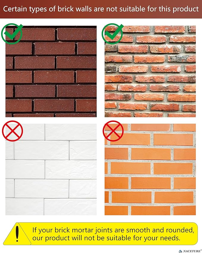 NACETURE Brick Hook Clips (8 Pack) – Designed for 2.25"–2.40" Standard Bricks – Requires ≥1/8" Mortar Recess – No-Drill Metal Brick Hangers for Indoor & Outdoor Décor