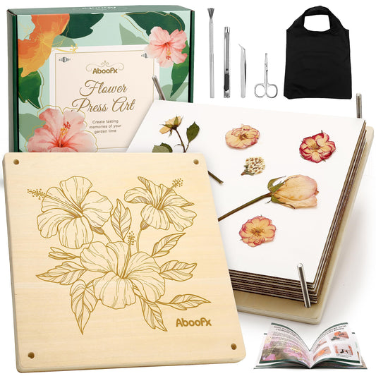 Aboofx Flower Press Kit, Craft Kits 11"x11" 10 Layers Wooden Flower Pressing Kit for Crafts Pressed Flowers and Plant for DIY Art, Preservation for Bookmark Frame Wedding Flower Drying
