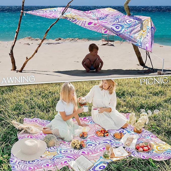 BYDOLL Beach Blanket Waterproof Sandproof 78''×110'' Suits1-7 Adults Compact Lightweight Oversized Sand-Free Blanket Large Picnic Mat for Beach Travel Camping Hiking