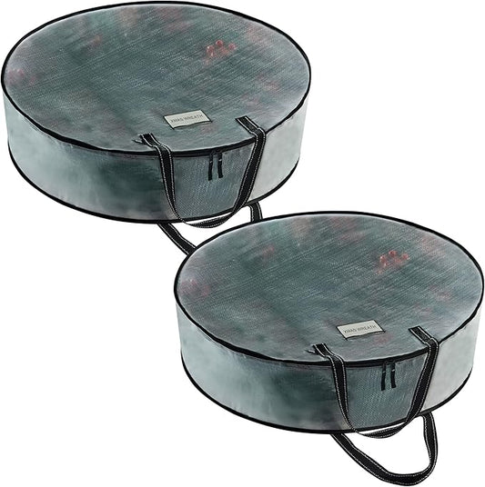 VENO 2 Pack Christmas Wreath Storage Container - 24 Inch Clear Wreath Bag, Christmas Garland and Holiday Decoration Organizers with Zipper and Durable Handles (Clear, 24"-2 Pack)