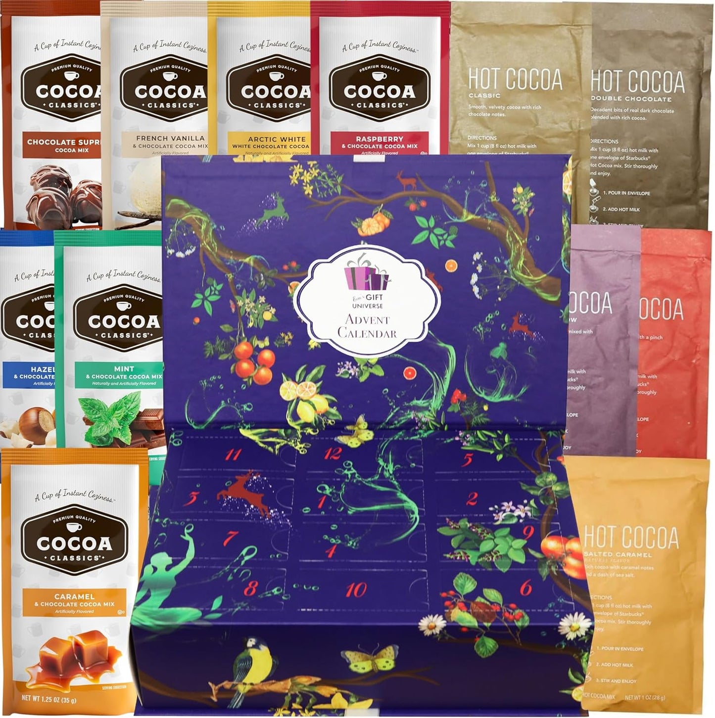 Assorted Hot Cocoa Advent Calendar Premium Box (12 Days Christmas Countdown), Christmas Gift Idea for Men, Women, Friends, Family, Coworkers