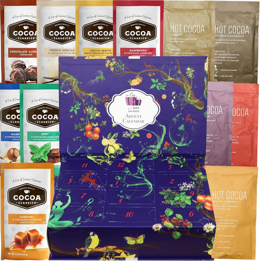 Assorted Hot Cocoa Advent Calendar Premium Box (12 Days Christmas Countdown), Christmas Gift Idea for Men, Women, Friends, Family, Coworkers