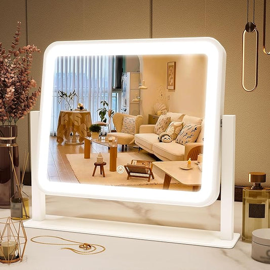 FENNIO Vanity Mirror with Lights 14"Ã12" Makeup Mirror with Lights,Lighted Vanity Mirror Tabletop,Smart Touch with 3-Color Lighting,Dimmable,for Vanity Desk Tabletop