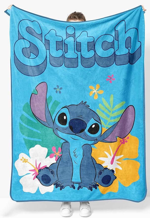 Jay Franco Kids Plush Throw Blanket â Soft & Cozy Fleece Throw for Bedroom & Couch DÃ©cor, Official Licensed Product, Blue - Stitch, 46x60 - Throw Blanket