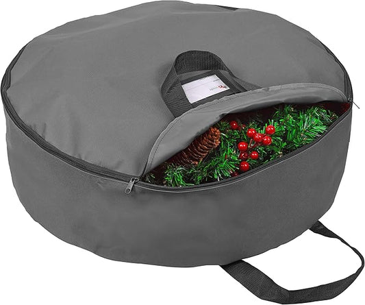 Primode Heavy Duty Wreath Storage Bag Garland Wreaths Container with Handles - Durable 600D Oxford Polyester Material Xmas Holiday Wreaths Storage Holder (30", Gray)